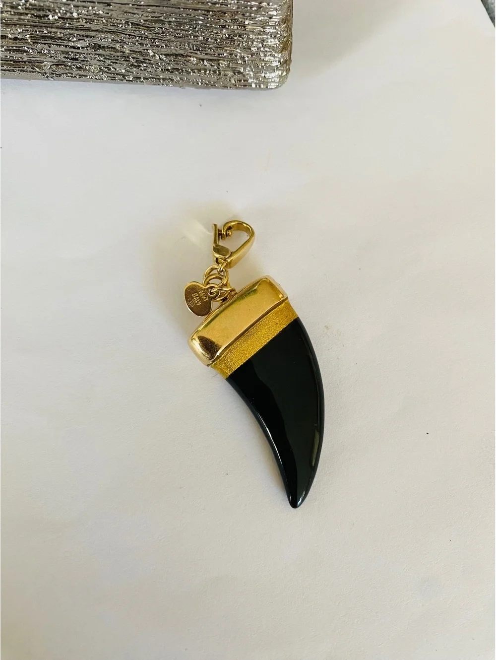 14KT Gold Black and Gold Horn Charm Resin Pendant with Clasp
